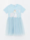 Crew Neck Elsa Printed Short Sleeve Girl Dress